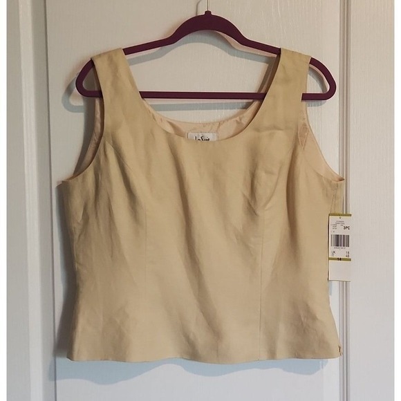 Le Suit Top Skirt Set Sleeveless Linen Blend Beige NWT Size 14 Lined Zip Office - Picture 1 of 16